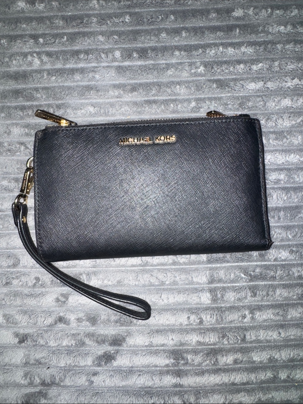 Michael Kors Black Saffiano Wristlet with Gold Hardware